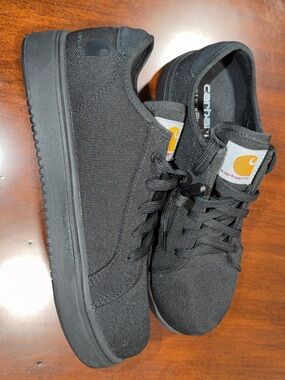 Steel toe Carhartt Black Canvas Low-Top Sneakers with Yellow Logo Accent